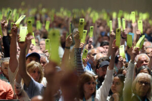 Messengers vote on an item of business at the 2026 SBC Annual Meeting in Orlando (Photo Credit: Baptist Press)